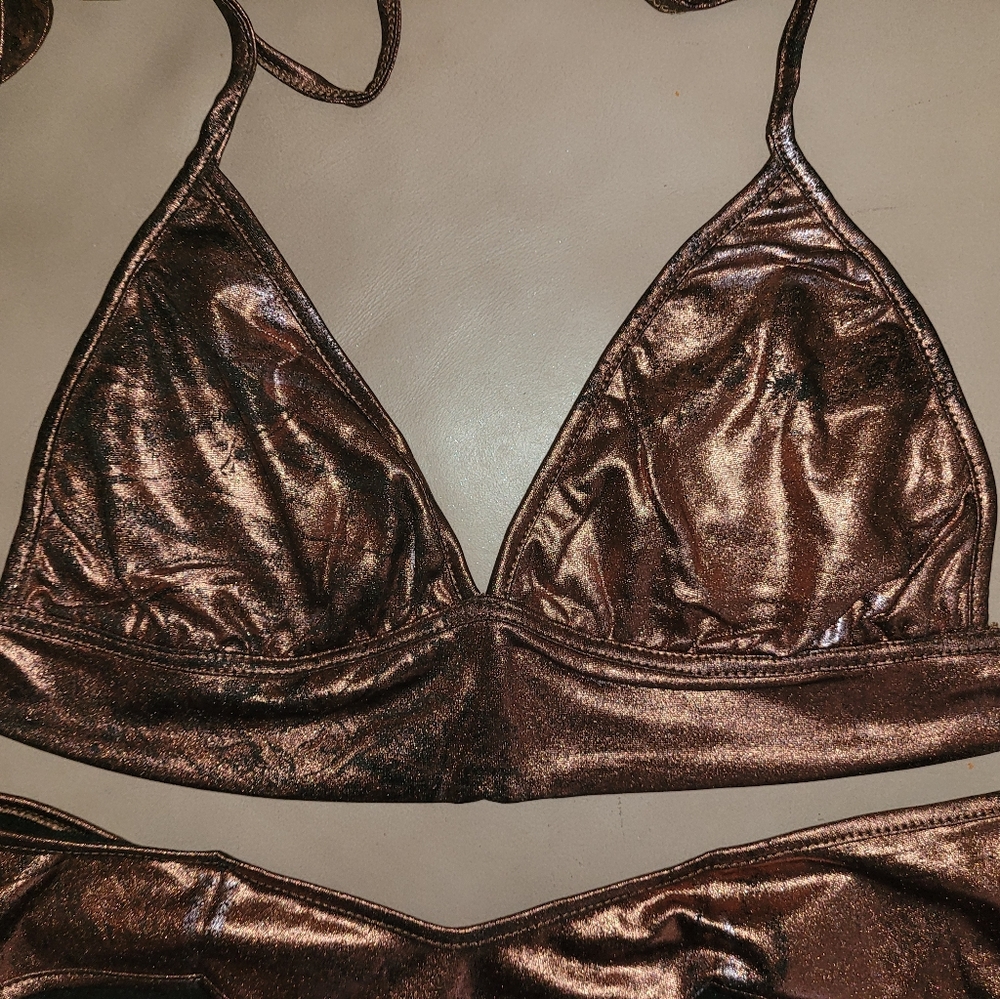 Damaged Brown Triangle Top Scoop Bottom Bikini - Picture 4 of 8